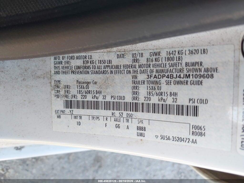 3FADP4BJ4JM109608 2018 FORD FIESTA photo no. 9