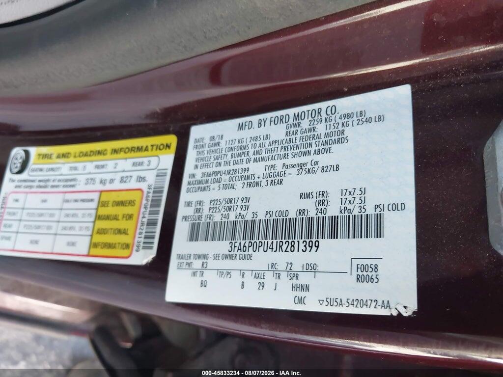 3FA6P0PU4JR281399 2018 FORD FUSION ENERGI photo no. 9