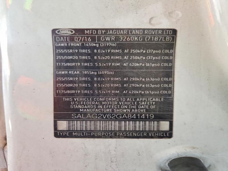 SALAG2V62GA841419 2016 LAND ROVER LR4 photo no. 12