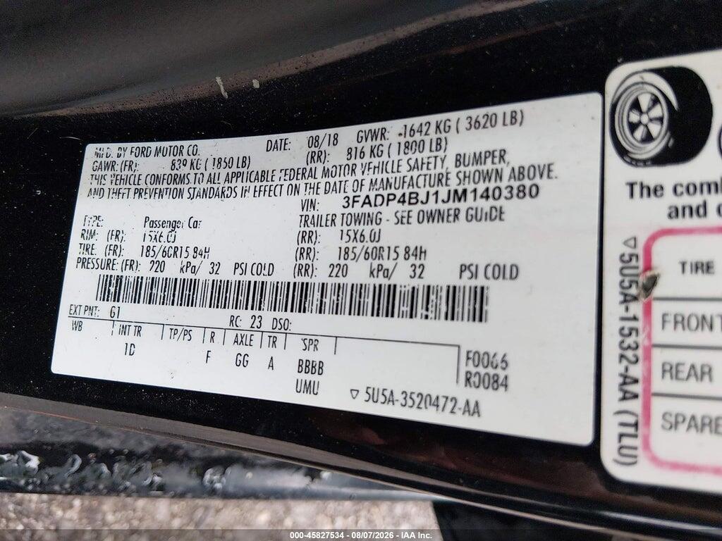 3FADP4BJ1JM140380 2018 FORD FIESTA photo no. 9