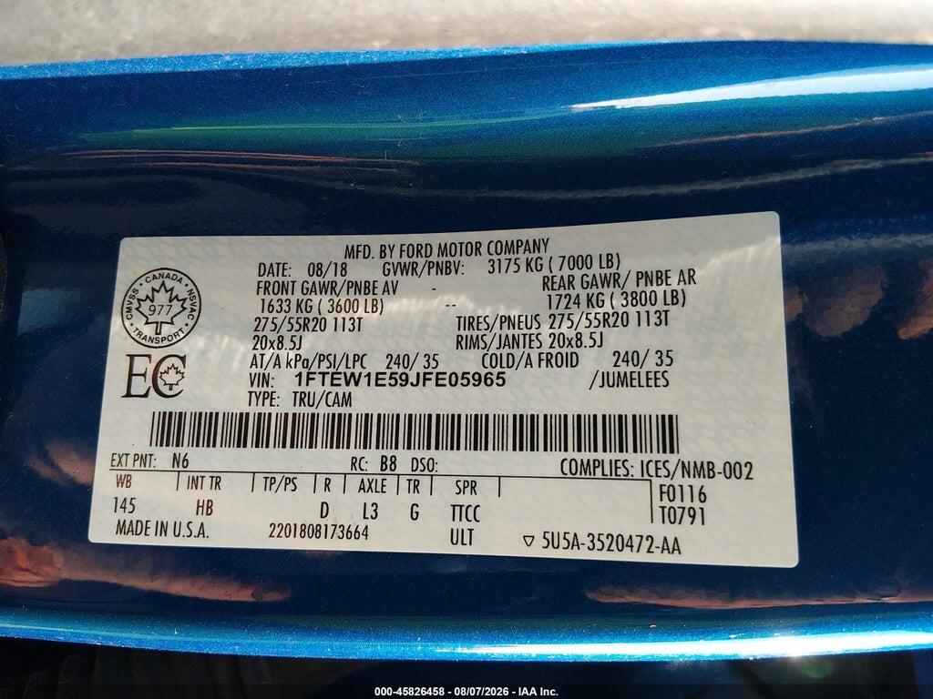 1FTEW1E59JFE05965 2018 FORD F-150 photo no. 9