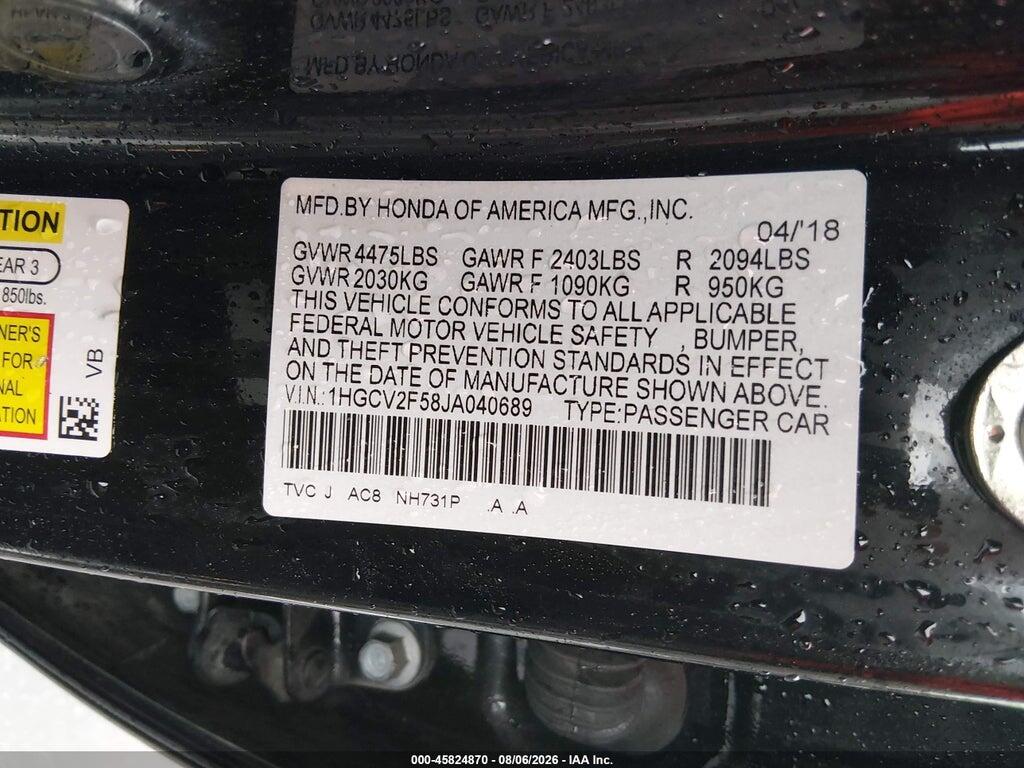 1HGCV2F58JA040689 2018 HONDA ACCORD photo no. 9