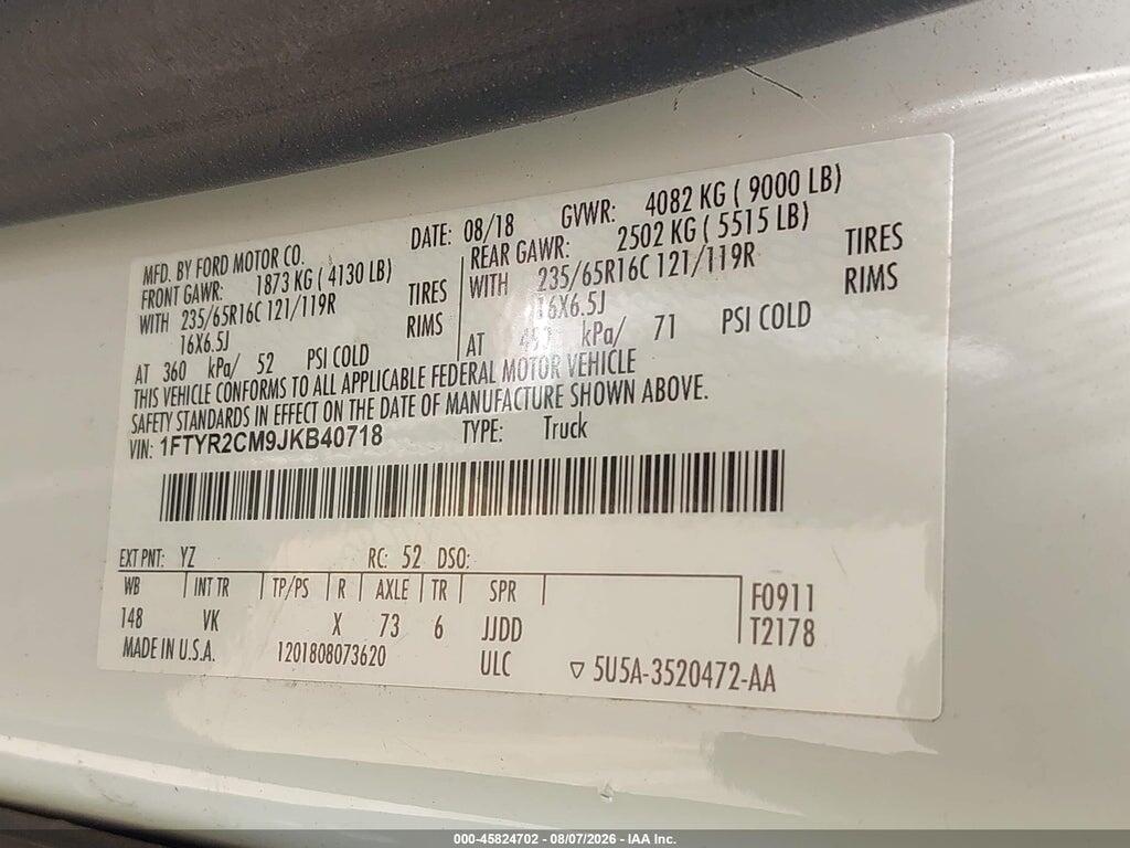1FTYR2CM9JKB40718 2018 FORD TRANSIT-250 photo no. 9