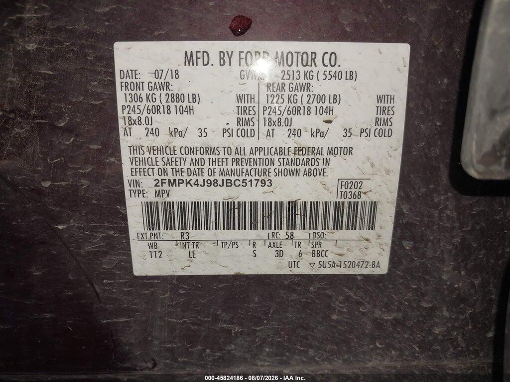 2FMPK4J98JBC51793 2018 FORD EDGE photo no. 9