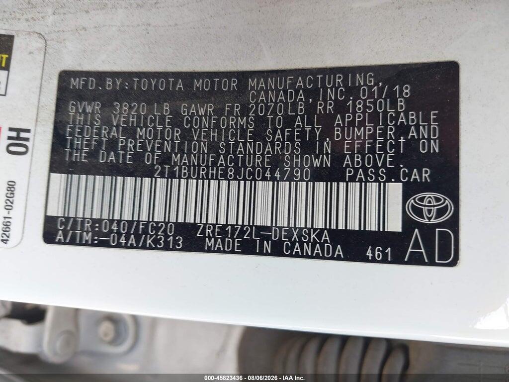 2T1BURHE8JC044790 2018 TOYOTA COROLLA photo no. 9