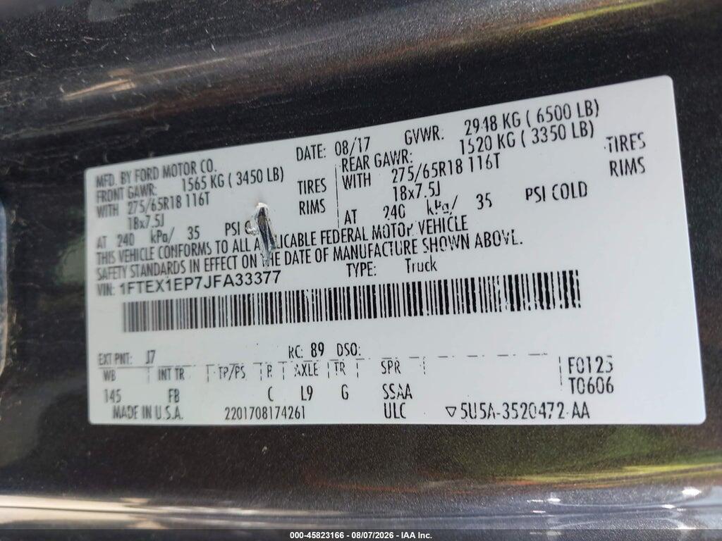 1FTEX1EP7JFA33377 2018 FORD F-150 photo no. 9