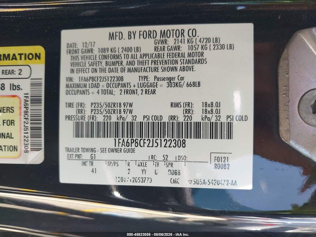 1FA6P8CF2J5122308 2018 FORD MUSTANG photo no. 9