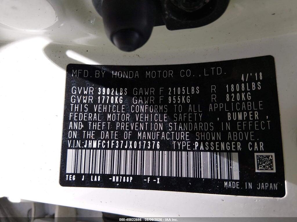 JHMFC1F37JX017376 2018 HONDA CIVIC photo no. 9