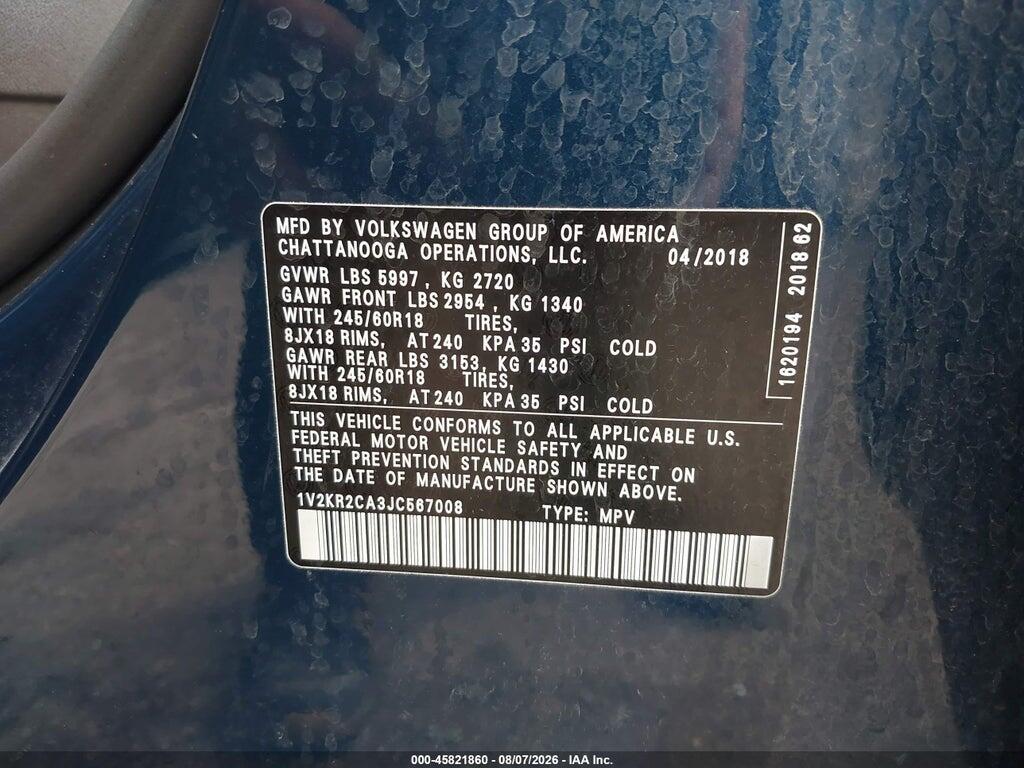 1V2KR2CA3JC567008 2018 VOLKSWAGEN ATLAS photo no. 9