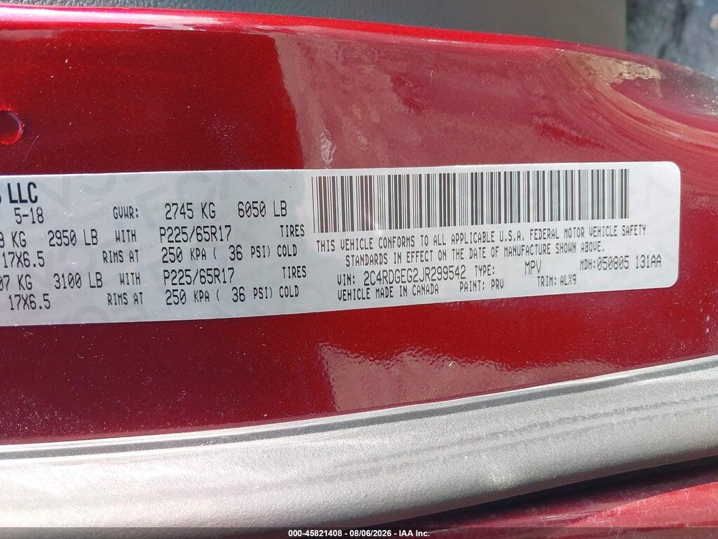 2C4RDGEG2JR299542 2018 DODGE GRAND CARAVAN photo no. 9