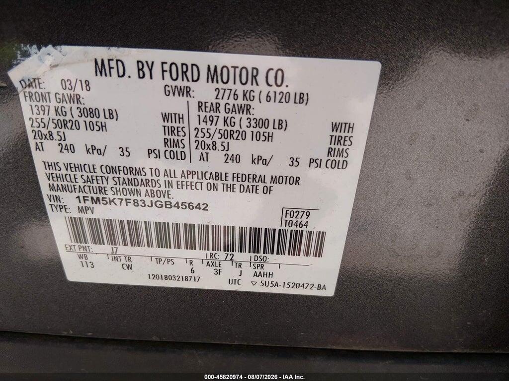 1FM5K7F83JGB45642 2018 FORD EXPLORER photo no. 9