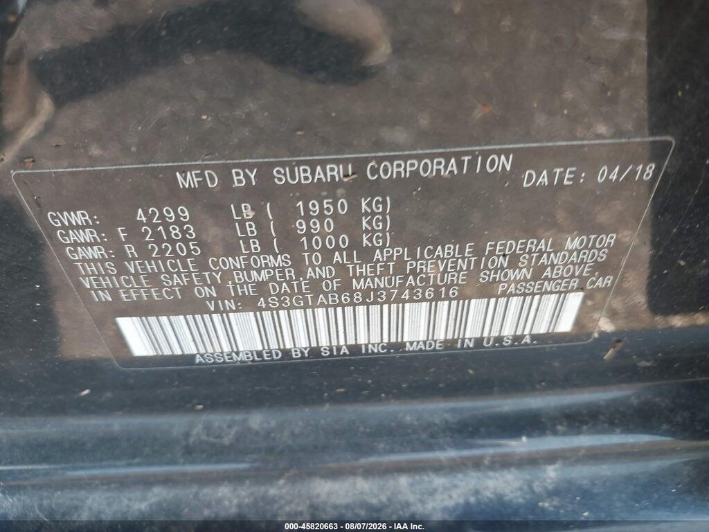 4S3GTAB68J3743616 2018 SUBARU IMPREZA photo no. 9