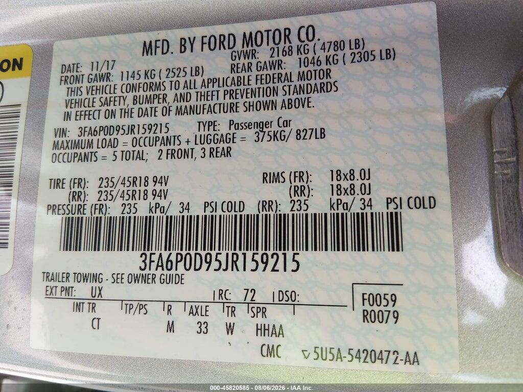 3FA6P0D95JR159215 2018 FORD FUSION photo no. 9