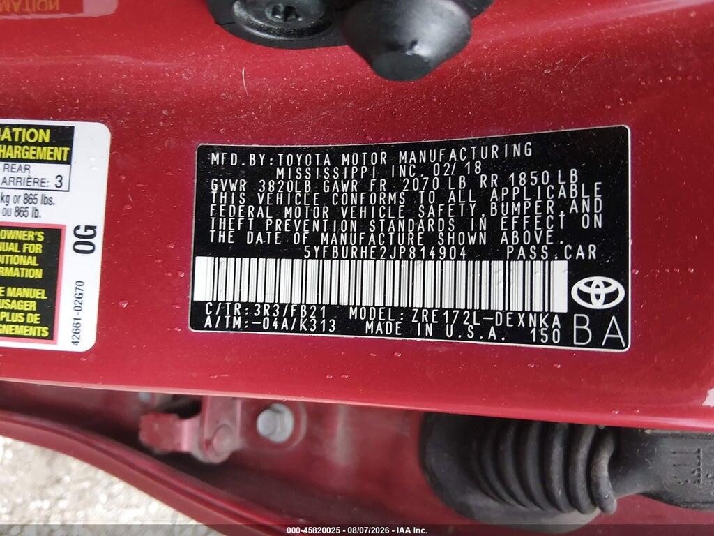 5YFBURHE2JP814904 2018 TOYOTA COROLLA photo no. 9