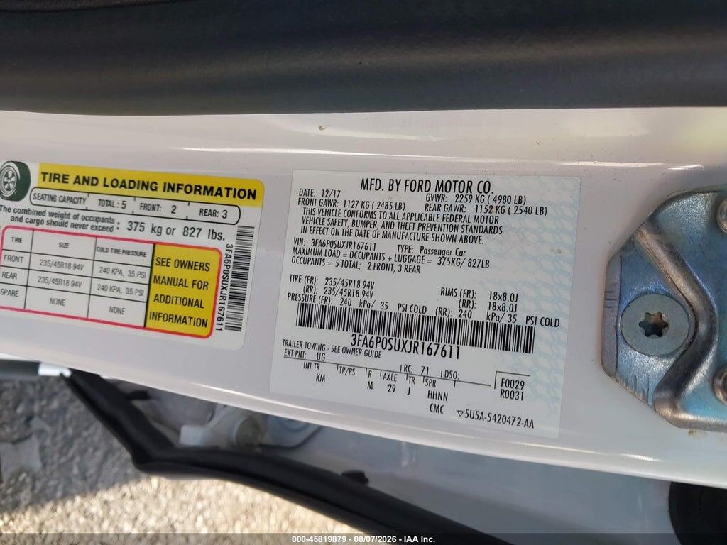 3FA6P0SUXJR167611 2018 FORD FUSION ENERGI photo no. 9