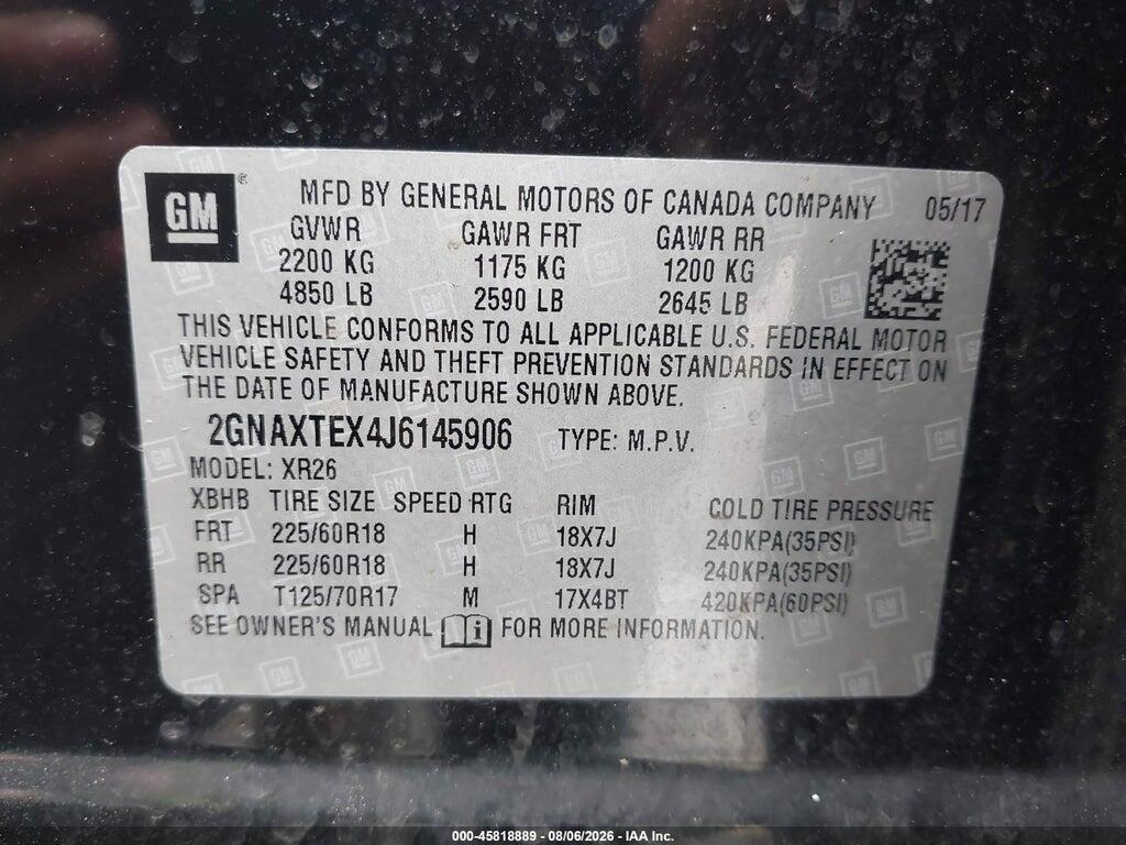 2GNAXTEX4J6145906 2018 CHEVROLET EQUINOX photo no. 9