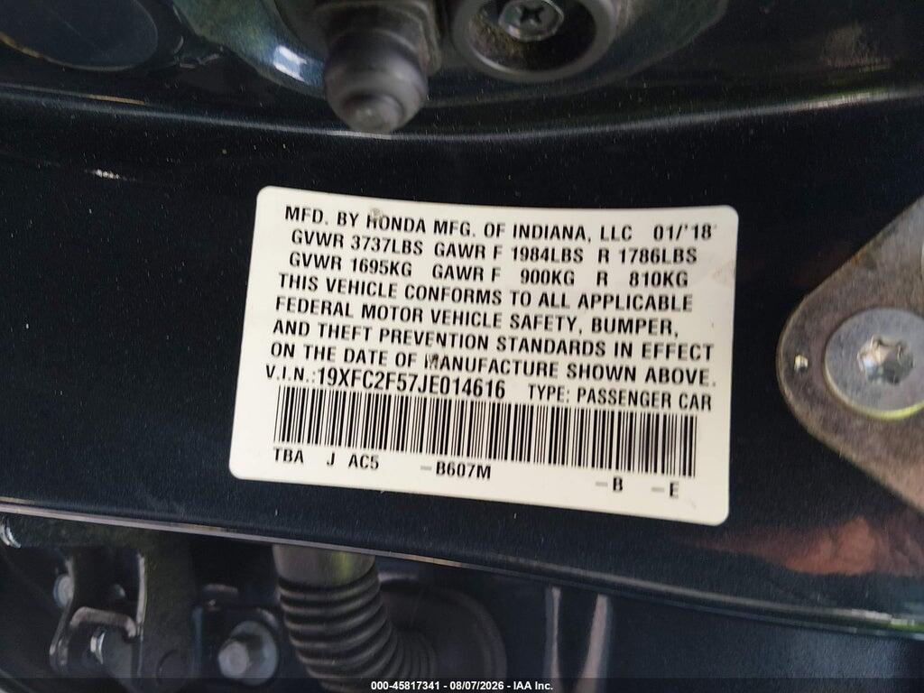19XFC2F57JE014616 2018 HONDA CIVIC photo no. 9