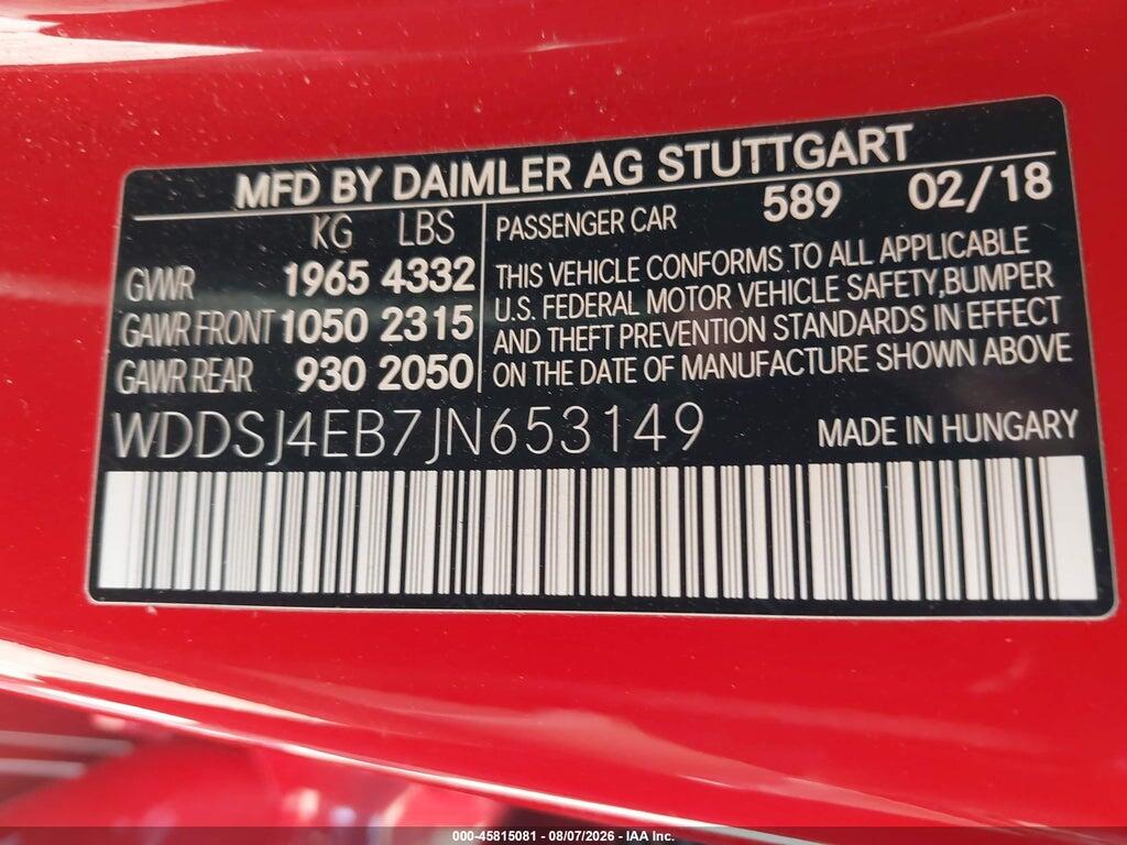 WDDSJ4EB7JN653149 2018 MERCEDES-BENZ CLA 250 photo no. 9