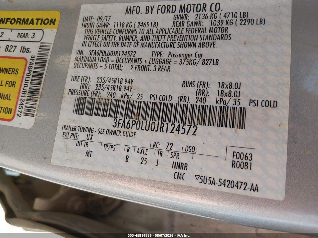 3FA6P0LU0JR124572 2018 FORD FUSION HYBRID photo no. 9