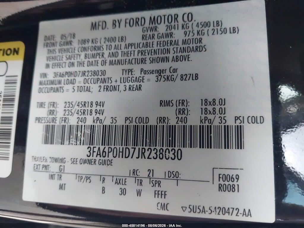 3FA6P0HD7JR238030 2018 FORD FUSION photo no. 9