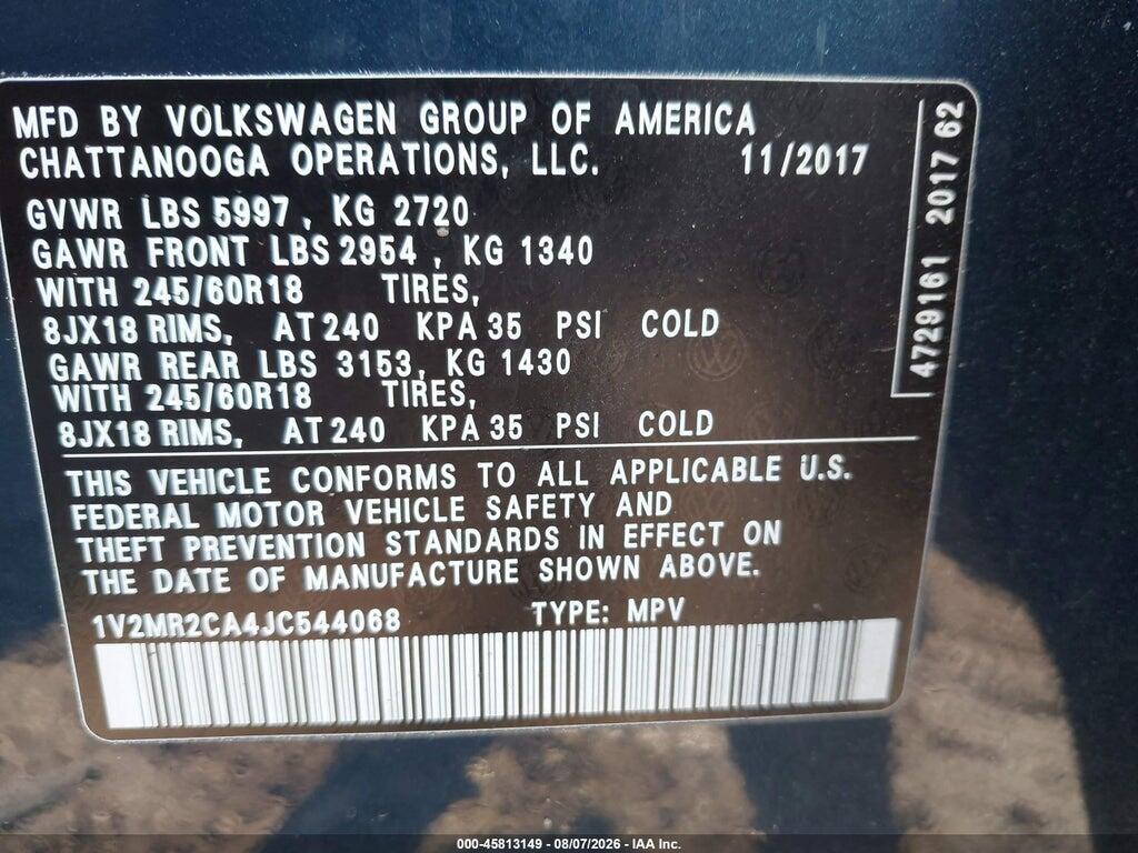 1V2MR2CA4JC544068 2018 VOLKSWAGEN ATLAS photo no. 9