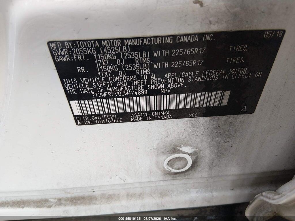 2T3WFREV0JW474898 2018 TOYOTA RAV4 photo no. 9