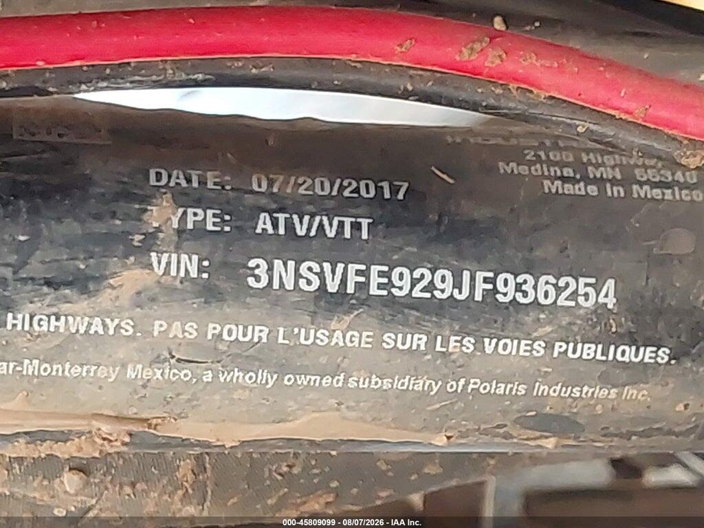 3NSVFE929JF936254 2018 POLARIS RZR photo no. 10
