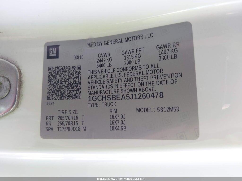 1GCHSBEA5J1260478 2018 CHEVROLET COLORADO photo no. 9