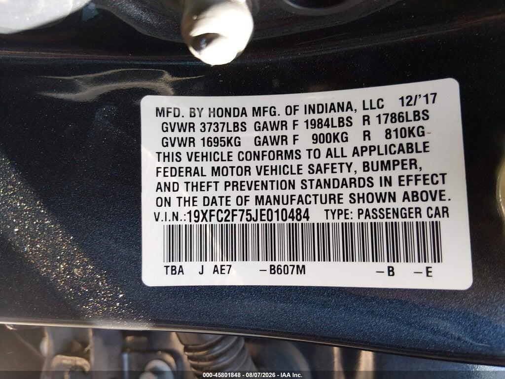19XFC2F75JE010484 2018 HONDA CIVIC photo no. 9