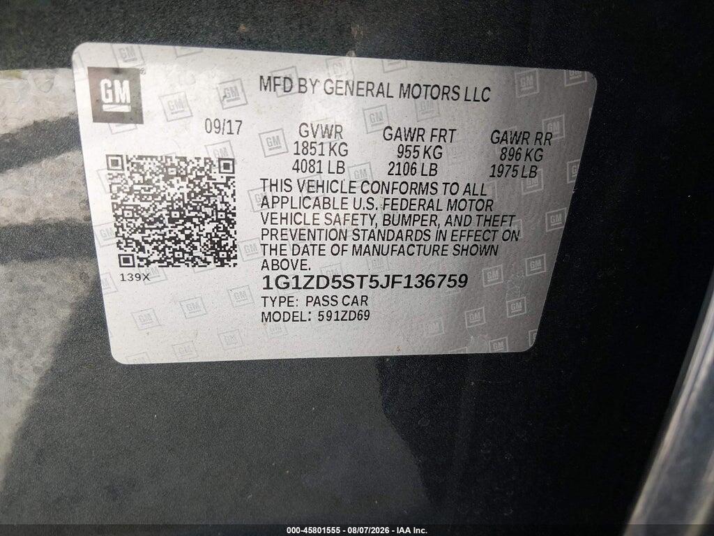 1G1ZD5ST5JF136759 2018 CHEVROLET MALIBU photo no. 9