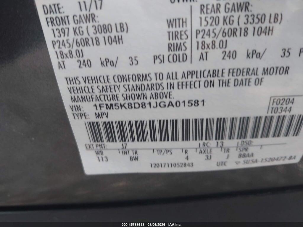 1FM5K8D81JGA01581 2018 FORD EXPLORER photo no. 9