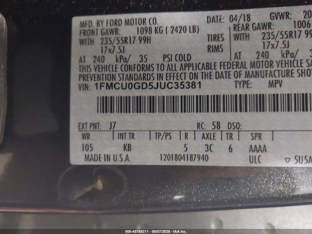 1FMCU0GD5JUC35381 2018 FORD ESCAPE photo no. 9