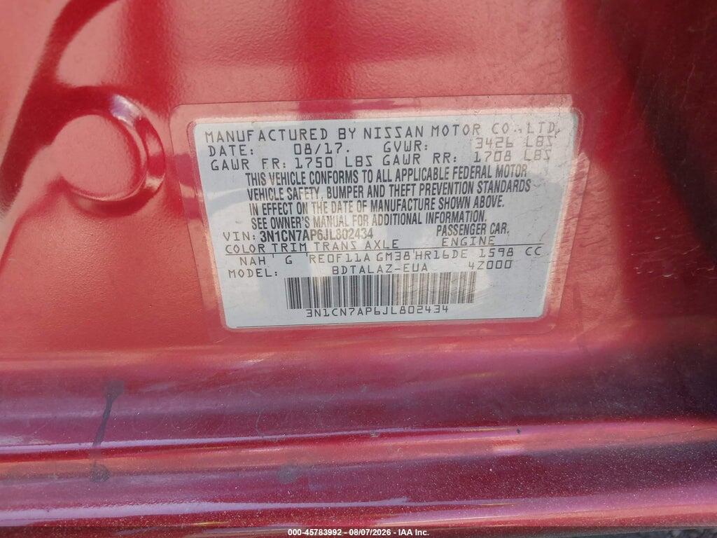 3N1CN7AP6JL802434 2018 NISSAN VERSA photo no. 9