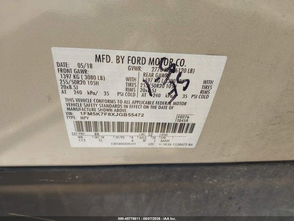 1FM5K7D86JGB87449 2018 FORD EXPLORER photo no. 9