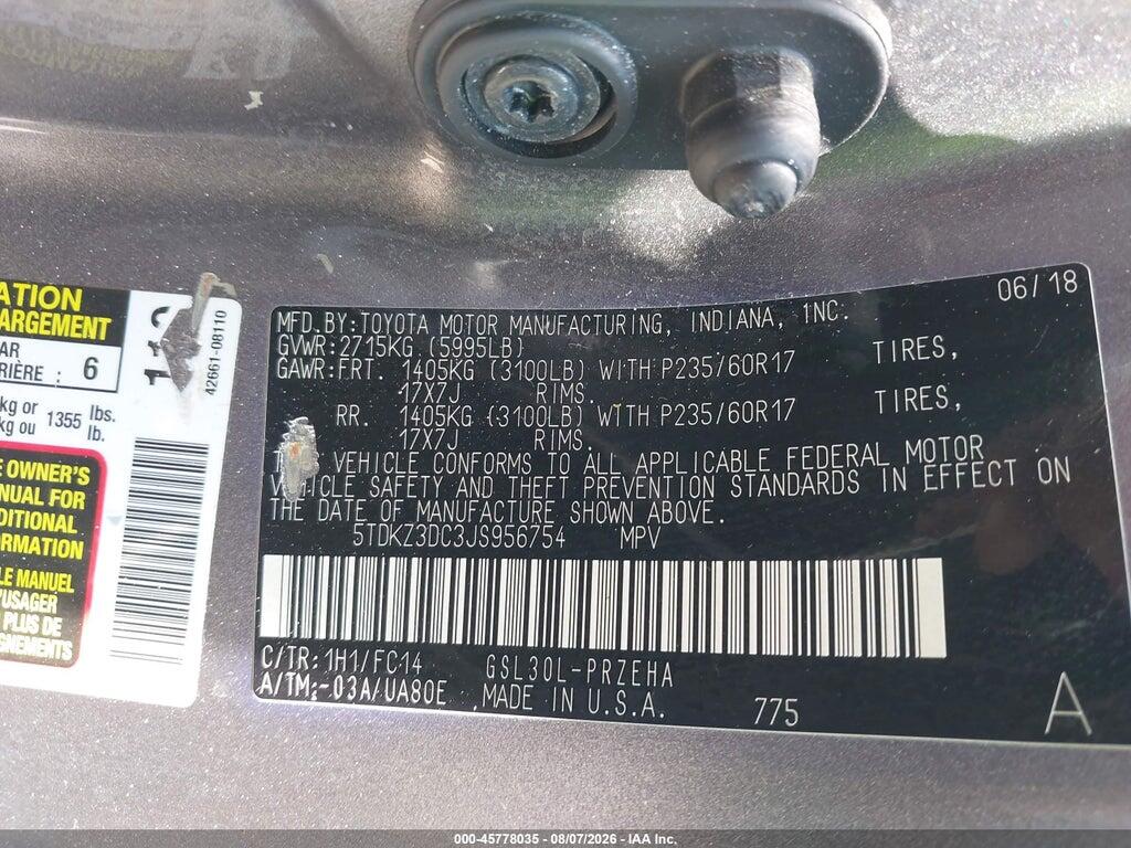 5TDKZ3DC3JS956754 2018 TOYOTA SIENNA photo no. 9