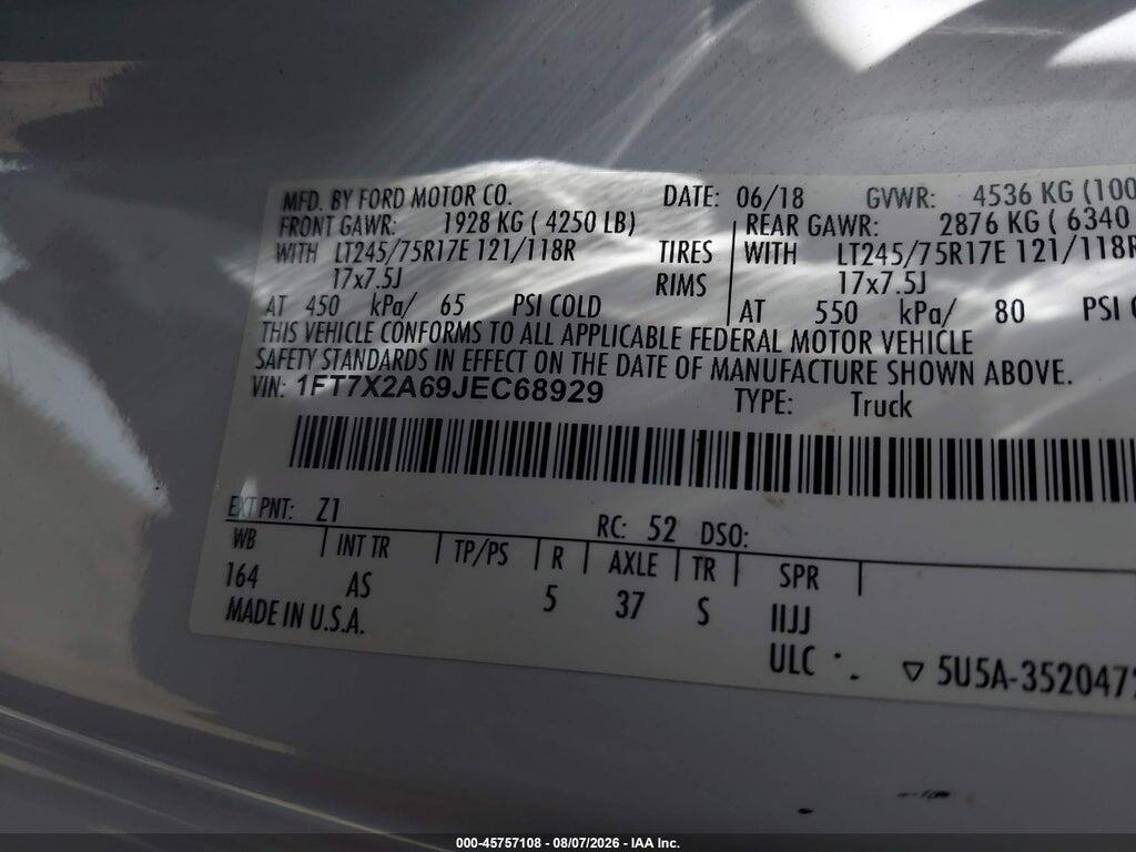 1FT7X2A69JEC68929 2018 FORD F-250 photo no. 9