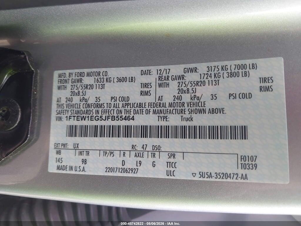 1FTEW1EG5JFB55464 2018 FORD F-150 photo no. 9