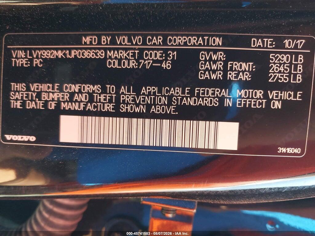 LVY992MK1JP036639 2018 VOLVO S90 photo no. 9
