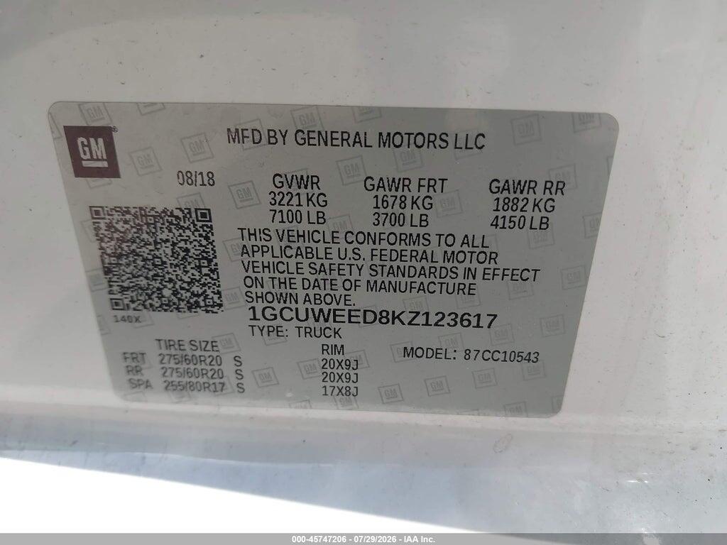 1GCUWEED8KZ123617 2019 CHEVROLET SILVERADO 1500 photo no. 9