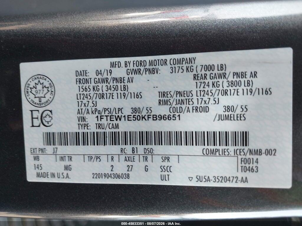 1FTEW1E50KFB96651 2019 FORD F-150 photo no. 9
