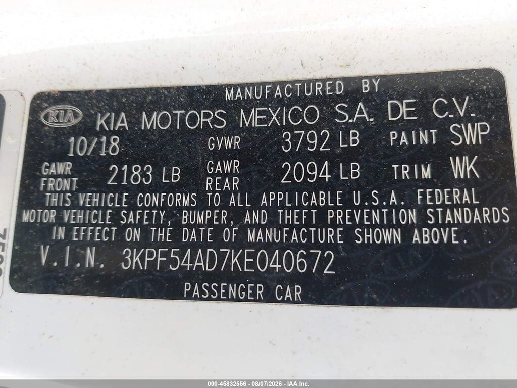 3KPF54AD7KE040672 2019 KIA FORTE photo no. 9