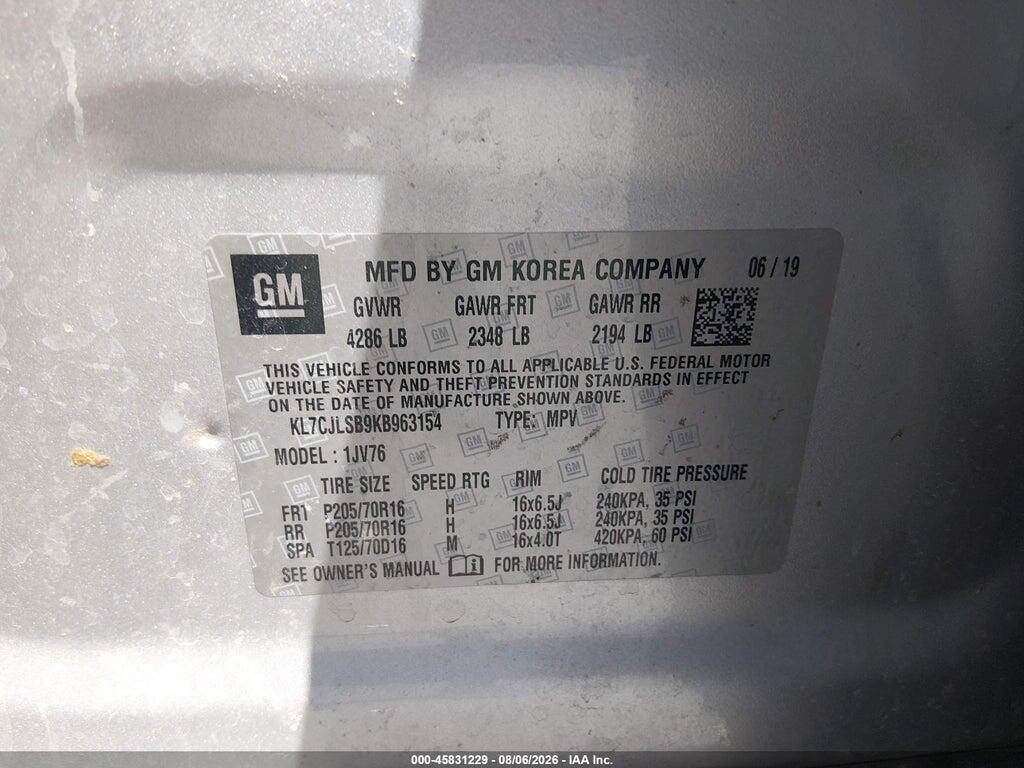 KL7CJLSB9KB963154 2019 CHEVROLET TRAX photo no. 9