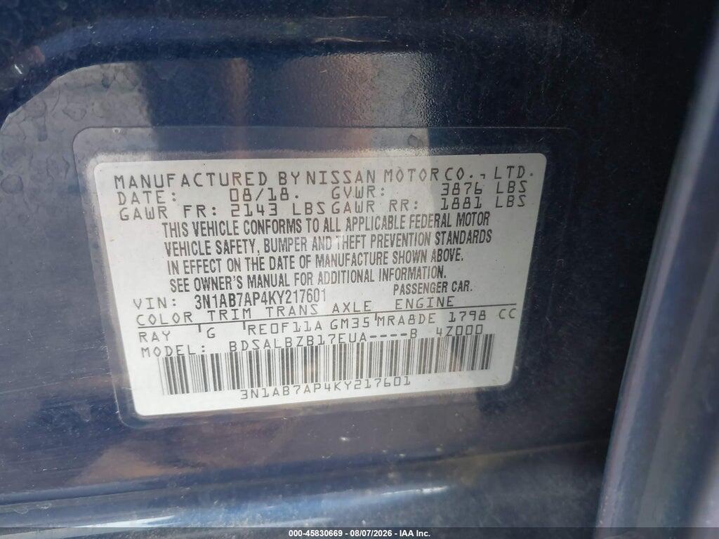 3N1AB7AP4KY217601 2019 NISSAN SENTRA photo no. 9