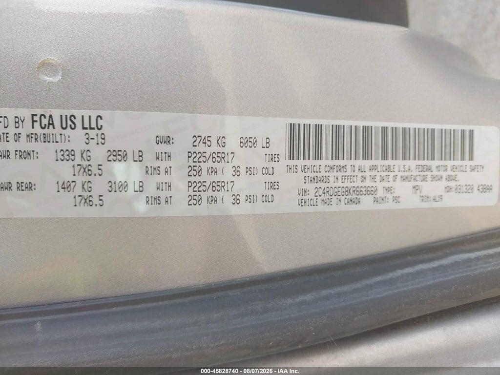 2C4RDGEG8KR663660 2019 DODGE GRAND CARAVAN photo no. 9