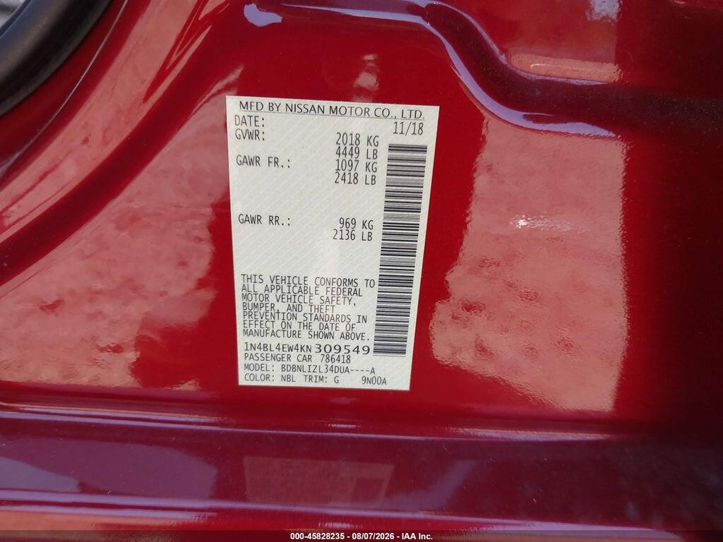 1N4BL4EW4KN309549 2019 NISSAN ALTIMA photo no. 9
