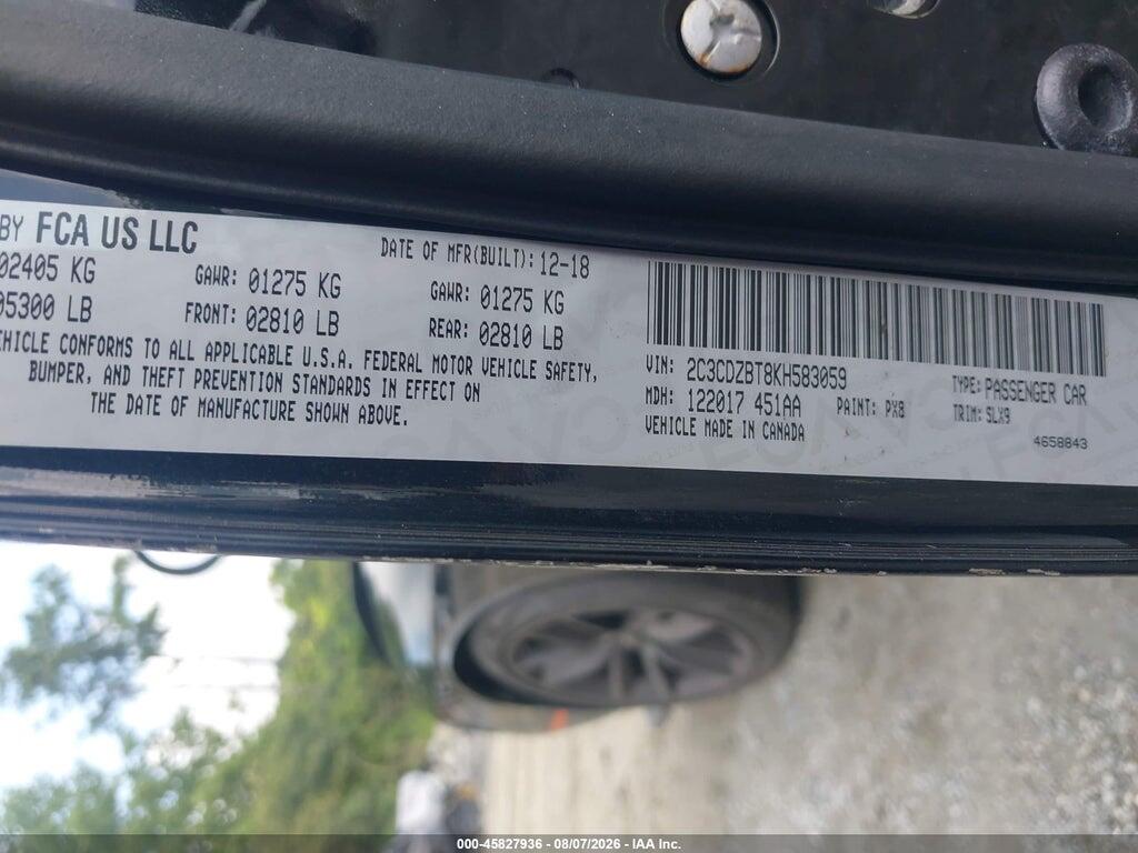 2C3CDZBT8KH583059 2019 DODGE CHALLENGER photo no. 9