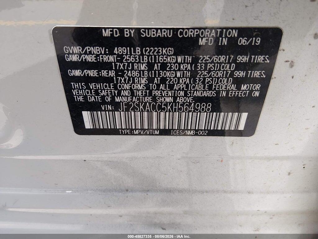 JF2SKACC5KH564988 2019 SUBARU FORESTER photo no. 9