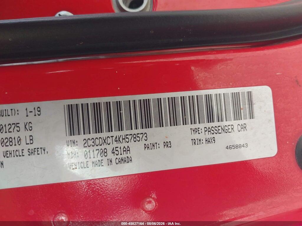 2C3CDXCT4KH578573 2019 DODGE CHARGER photo no. 9