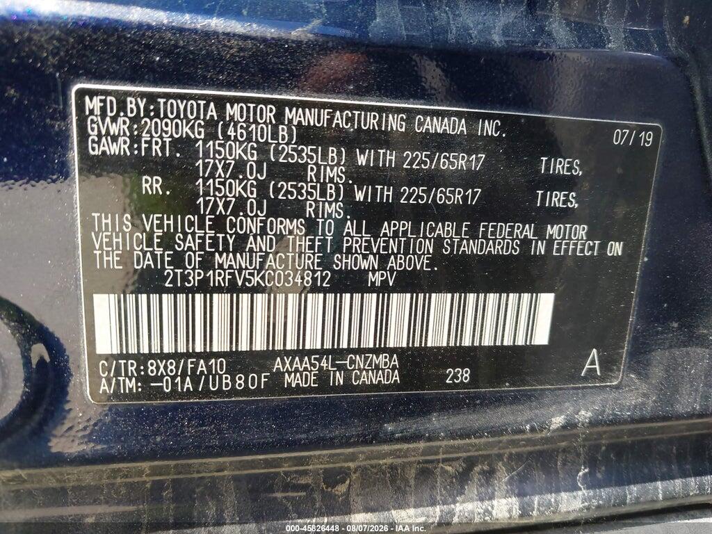 2T3P1RFV5KC034812 2019 TOYOTA RAV4 photo no. 9