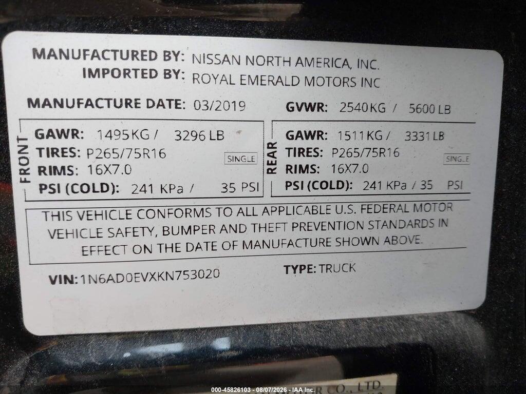 1N6AD0EVXKN753020 2019 NISSAN FRONTIER photo no. 9